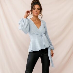 Selfie Leslie Blue Fit & Flare Cross Wrap Blouse